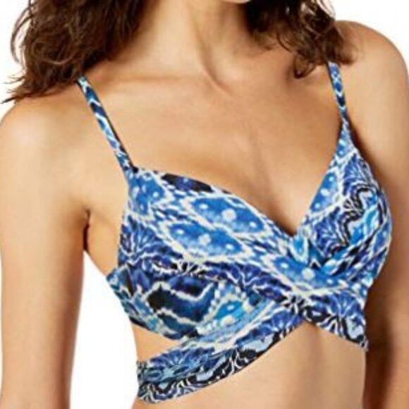 La Blanca Women's Wrap Underwire Push Up Bikini Swimsuit Top, Blue/Oasis… - Picture 1 of 9